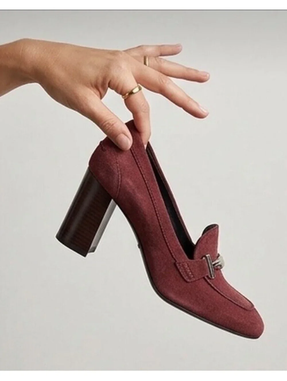 Tod's T Timeless Suede Heeled Loafers Burgundy Gold T Hardware Womens Sz 8